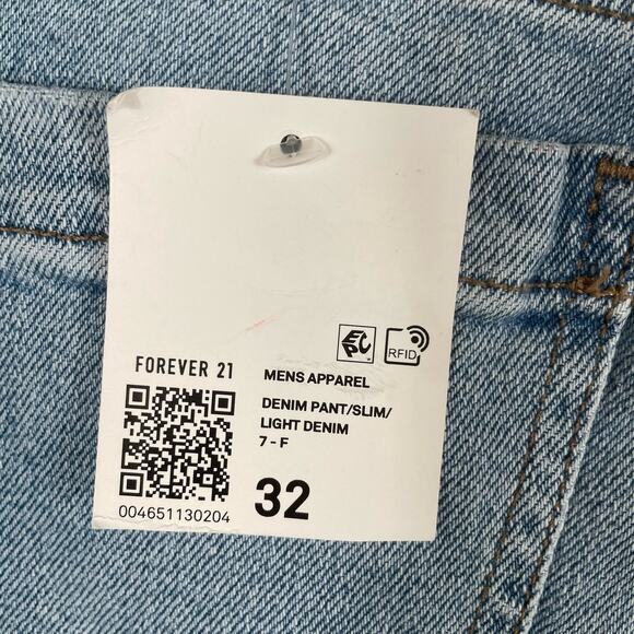 Forever 21 Jeans Men Size 32 Mid Rise Narrow Hip Slim Leg Light Denim - Picture 5 of 13